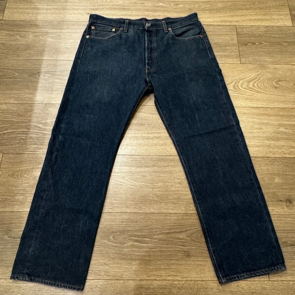 Levis 501 Original Fit Mens Jeans Dark Wash Indigo Blue Button Fly 35x30